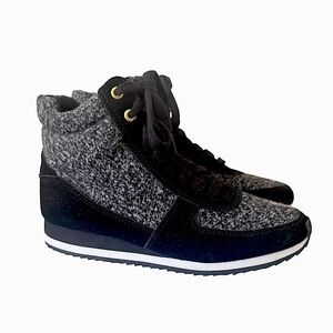 Isaac Mizrahi Black Suede & Heather Grey Lace Up Low Wedge Bessie Sneakers